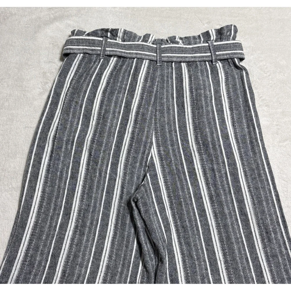 Banana Republic Wide Leg Linen Pants Gray Ivory Stripe Women's Size 6 Paper Bag